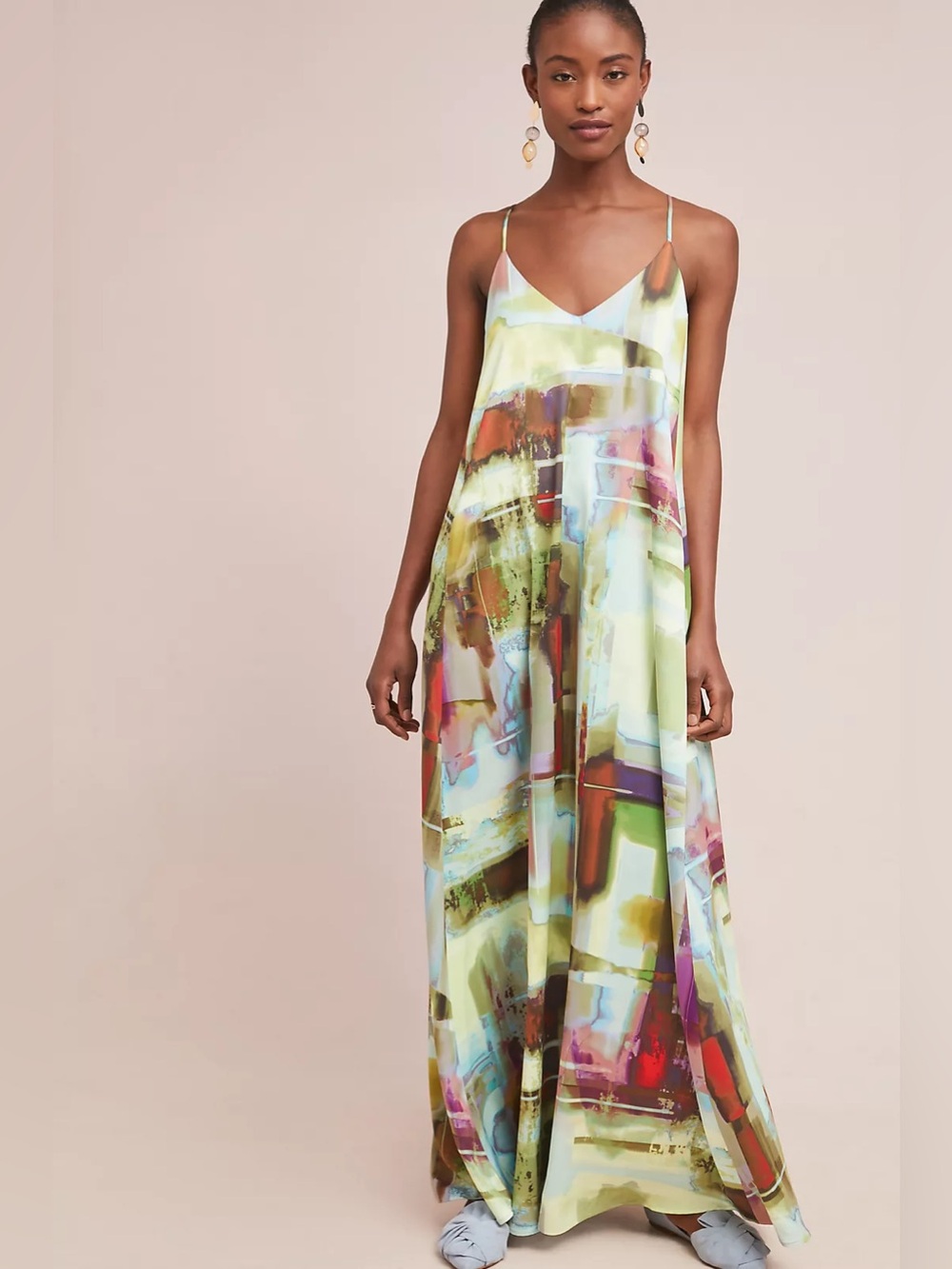 Nicole Miller Daylight Maxi Dress 6 Abstract Print Anthropologie Racerback